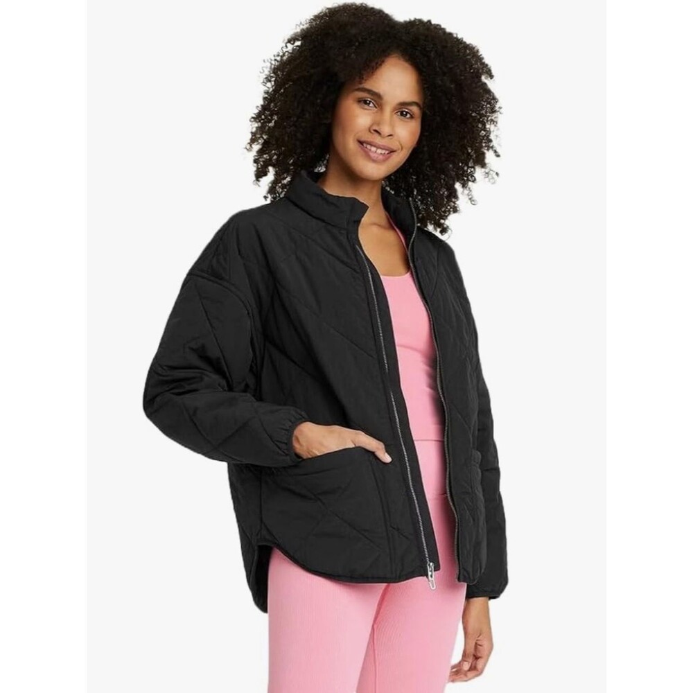 all in motion Black Quilted Zip-Up Women's Nylon Puffer Active Jacket Size L